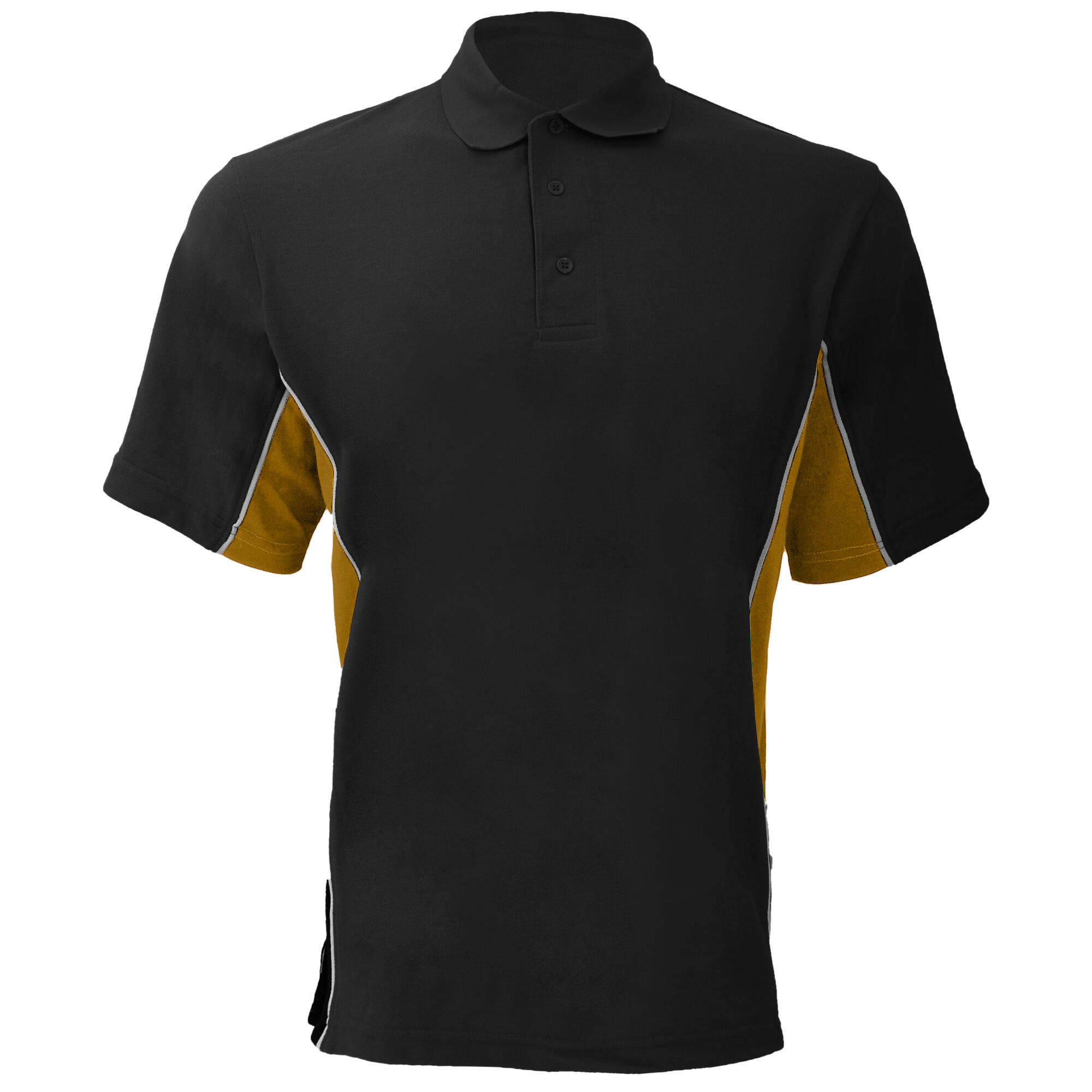 GAMEGEAR ® Mens Track Pique Short Sleeve Polo Shirt Top (Black/Gold/White)