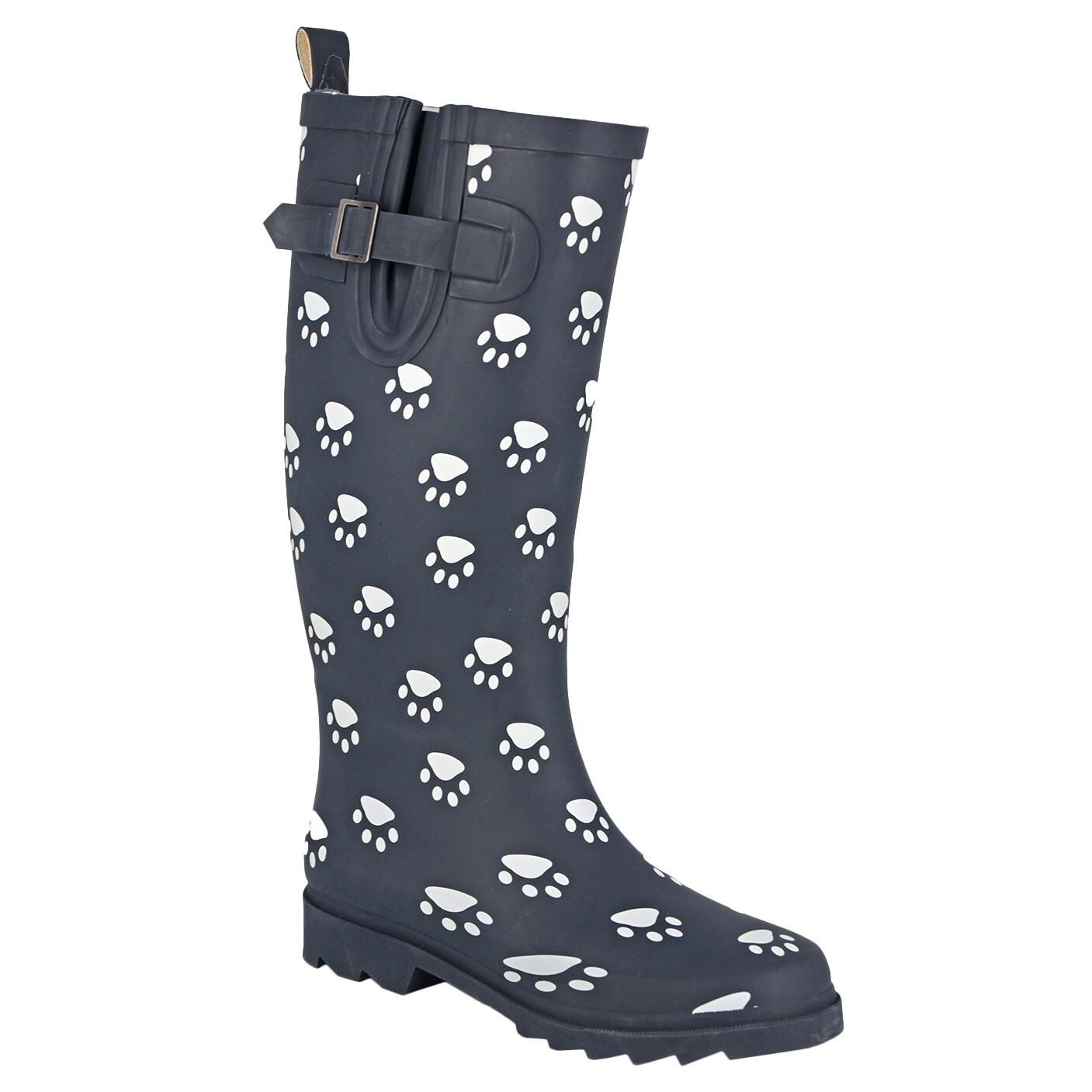 STORMWELLS Womens/Ladies Paw Print Rubber Wellington Boots (Navy Blue)