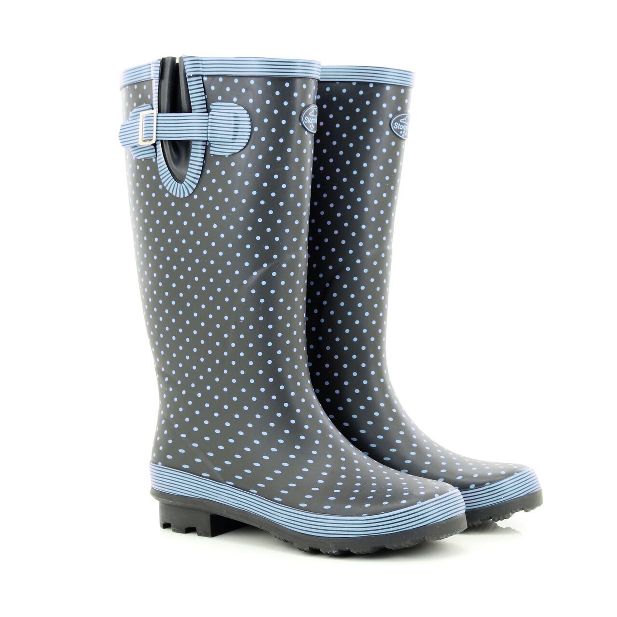 Gummistiefel mit Punktemuster Damen Marineblau/Hellblaue Punkte 2/2