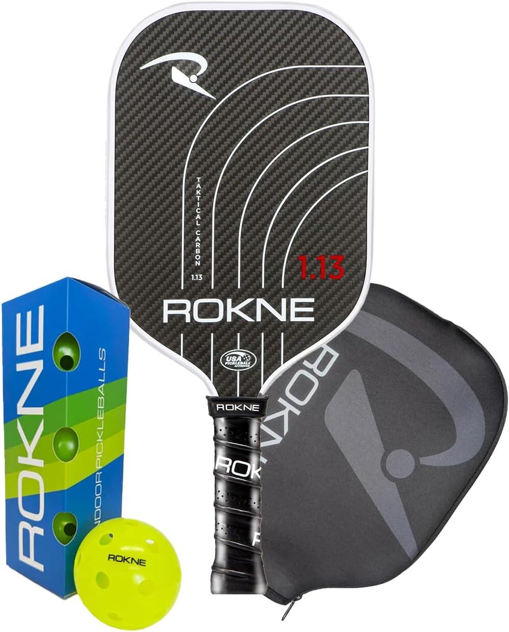 ROKNE Taktical Carbon 13mm Pickleball Paddle, Cover & Balls 1/4
