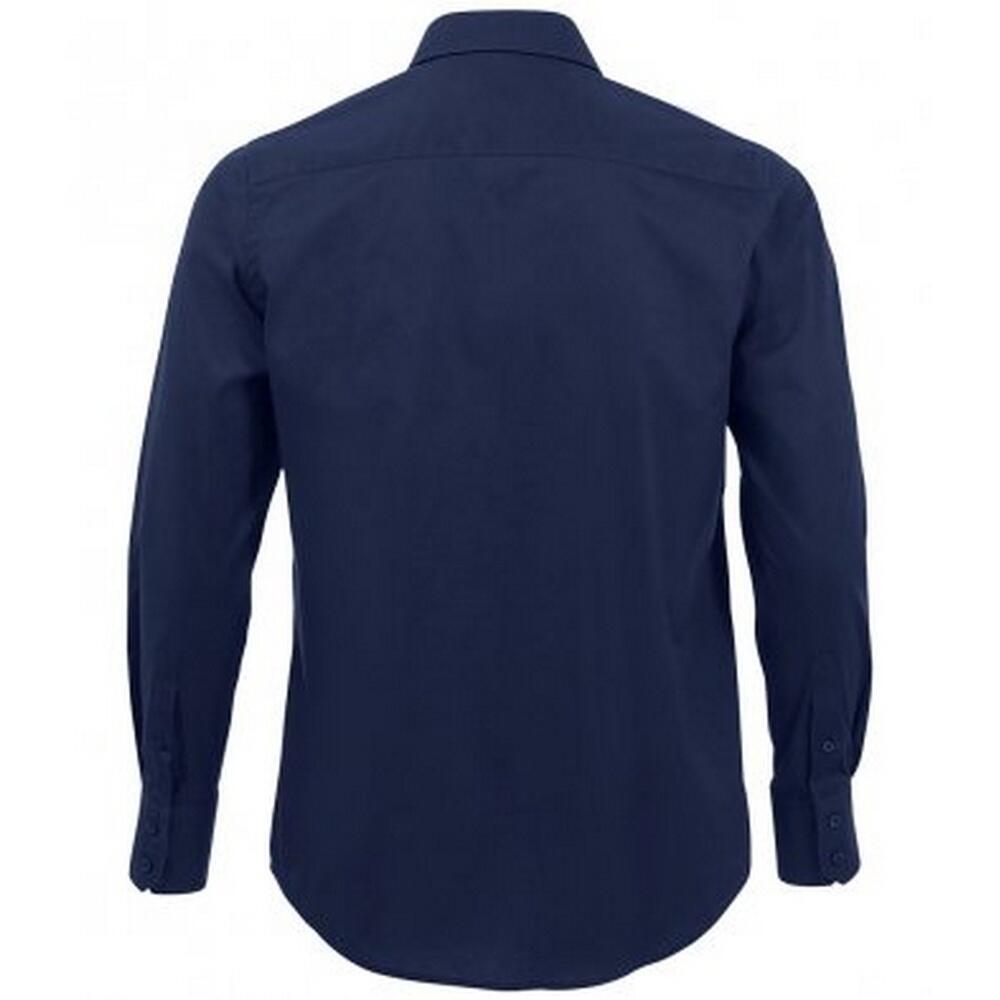 Mens Brighton Long Sleeve Fitted Work Shirt (Dark Blue) 2/4