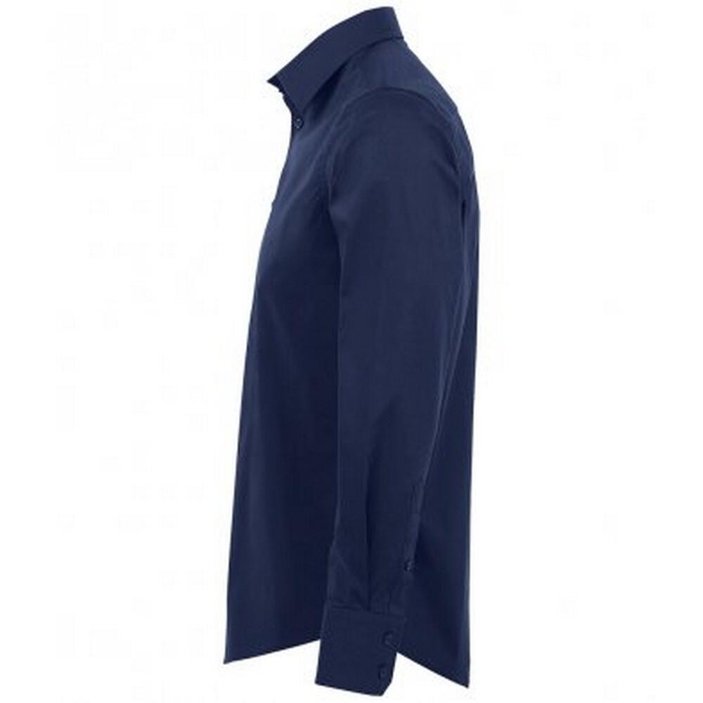 Mens Brighton Long Sleeve Fitted Work Shirt (Dark Blue) 3/4