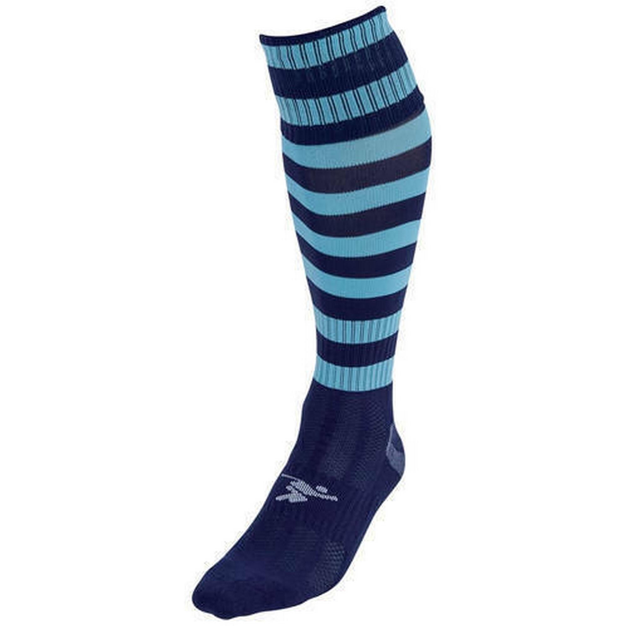 PRECISION Childrens/Kids Pro Hooped Football Socks (Navy/Sky Blue)