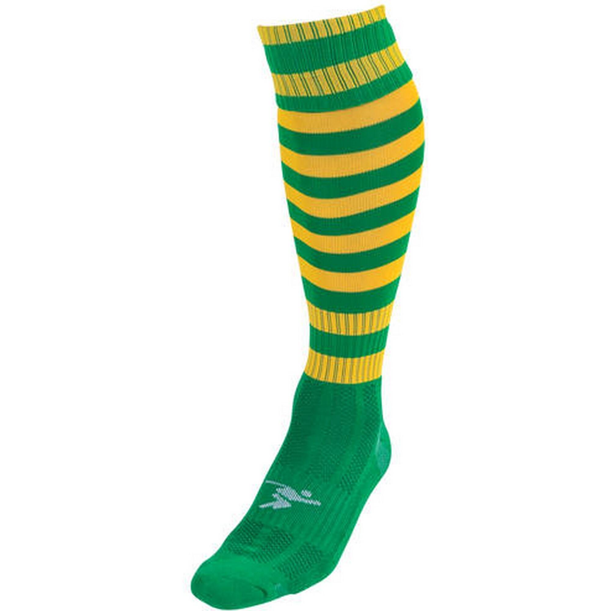 PRECISION Childrens/Kids Pro Hooped Football Socks (Green/Gold)