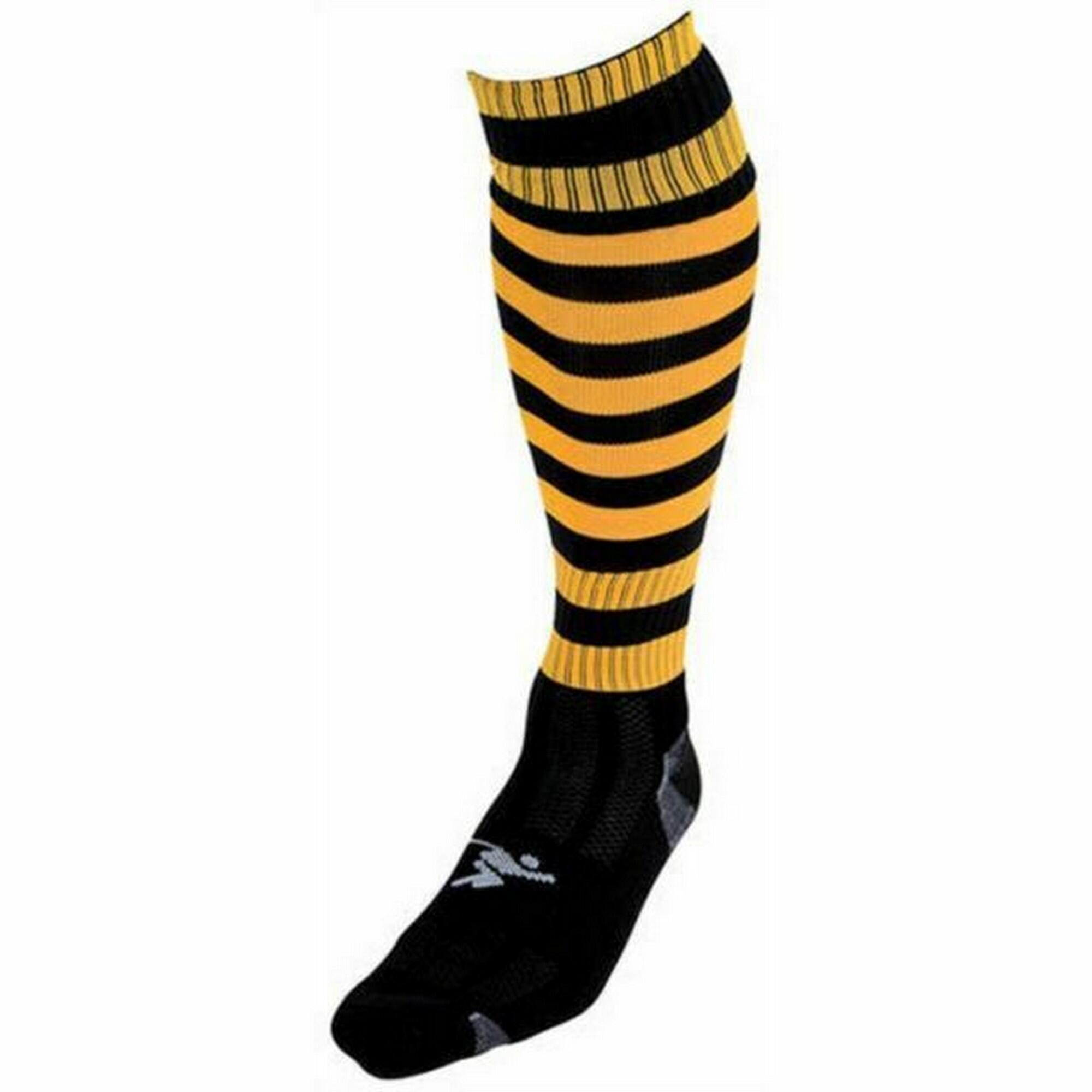 PRECISION Childrens/Kids Pro Hooped Football Socks (Black/Amber Glow)