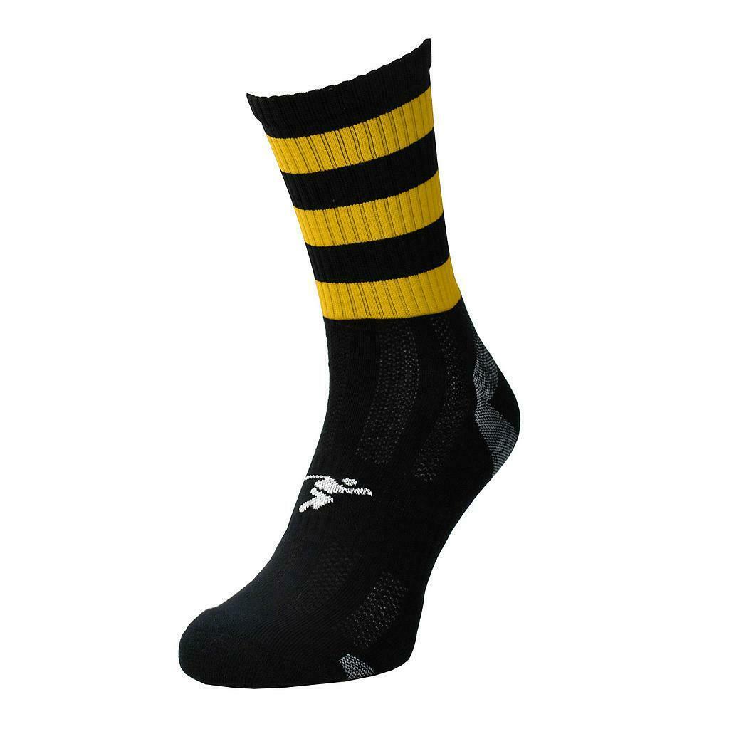 PRECISION Childrens/Kids Pro Hooped Football Socks (Black/Amber Glow)