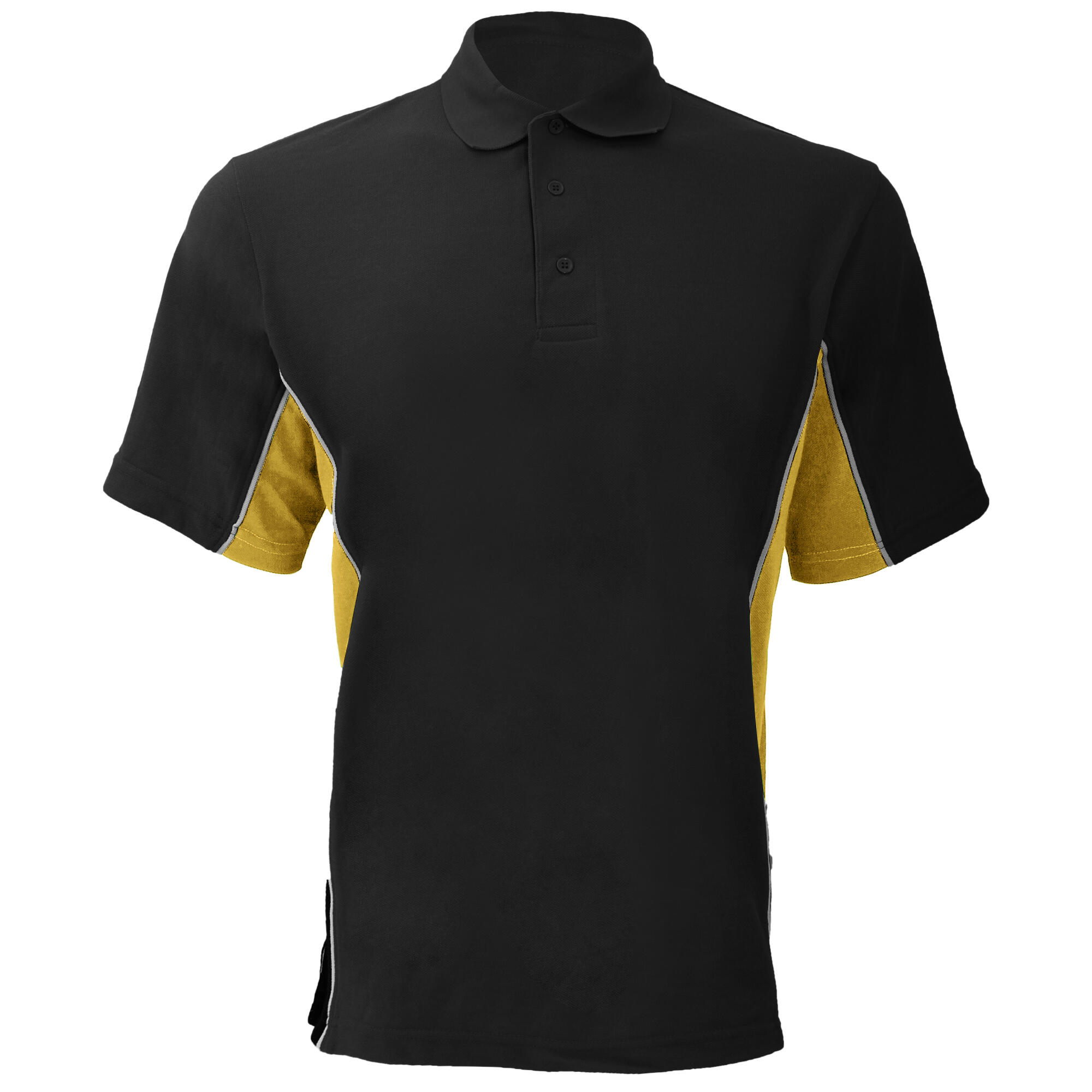 GAMEGEAR ® Mens Track Pique Short Sleeve Polo Shirt Top (Black/Sun Yellow/White)