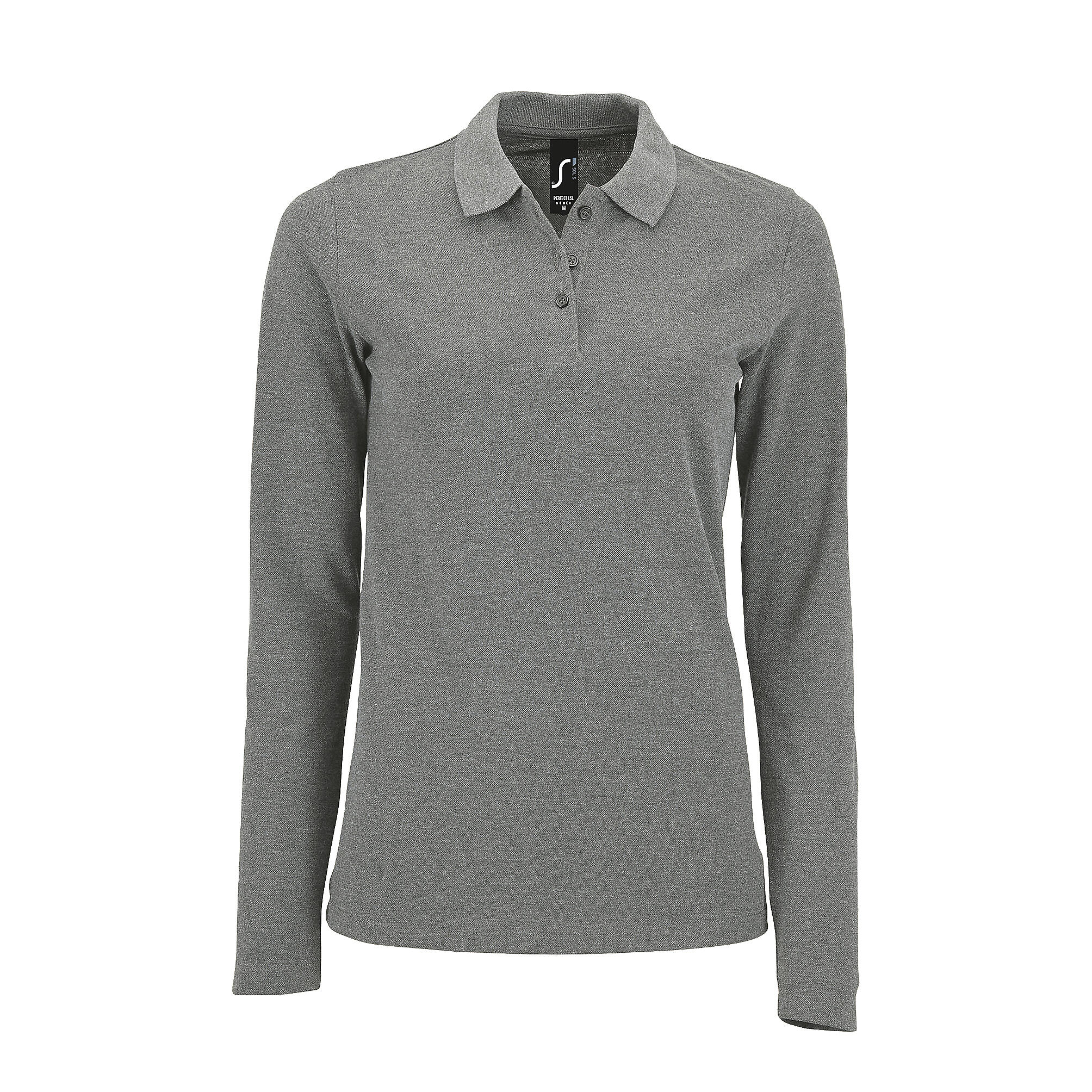 SOL'S Womens/Ladies Perfect Long Sleeve Pique Polo Shirt (Grey Marl)