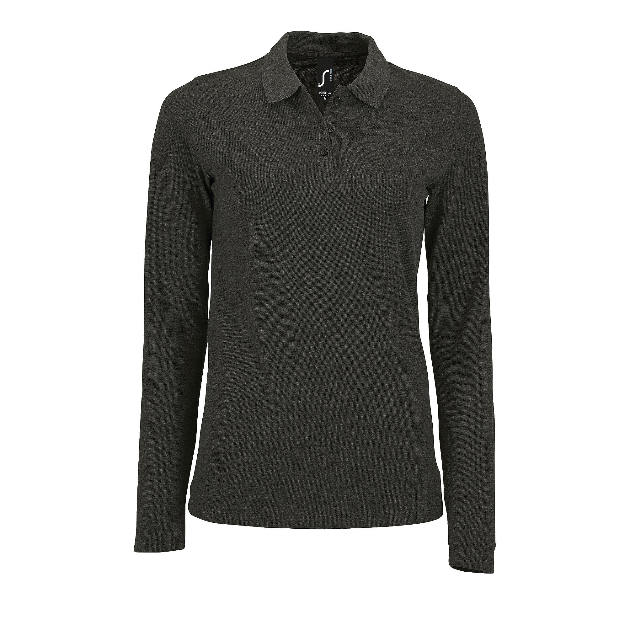 SOL'S Womens/Ladies Perfect Long Sleeve Pique Polo Shirt (Charcoal Marl)