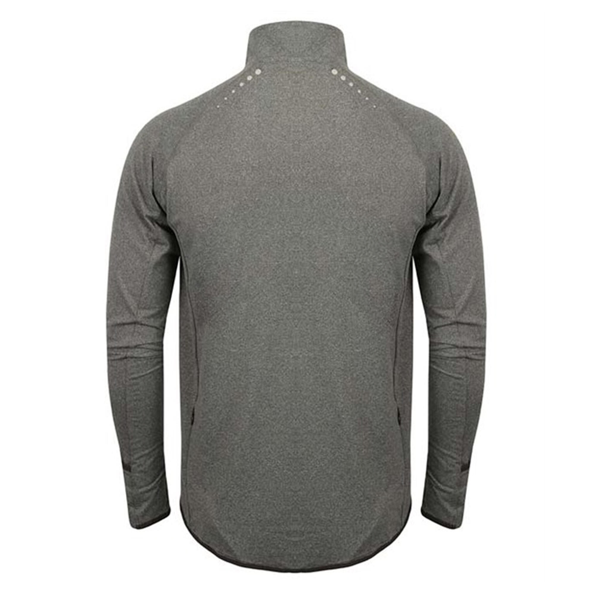 Mens Long Sleeve Zip Neck Performance Top (Grey Marl) 2/3