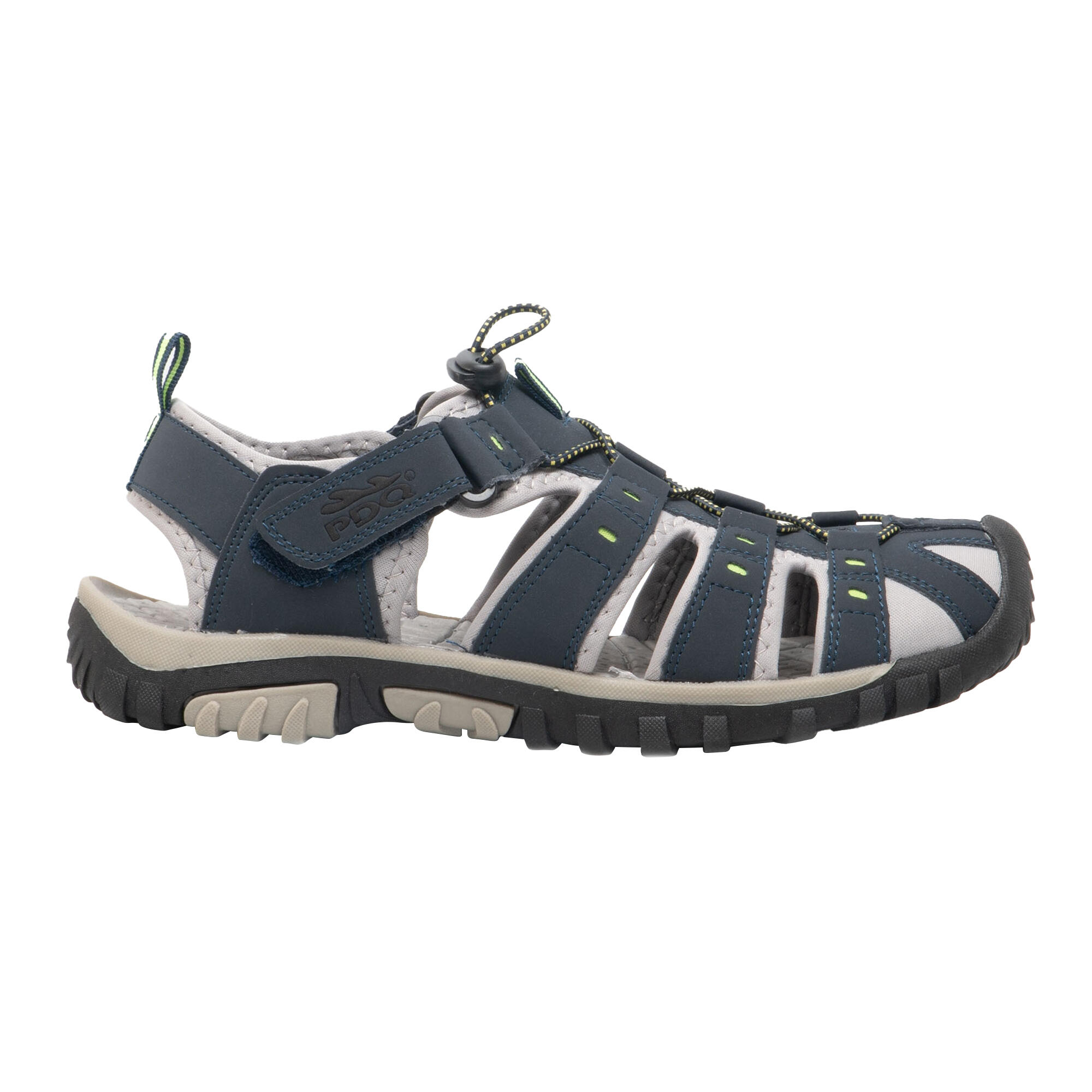 Mens Toggle & Touch Fastening Synthetic Nubuck Trail Sandals (Navy Blue/Lime) 2/4