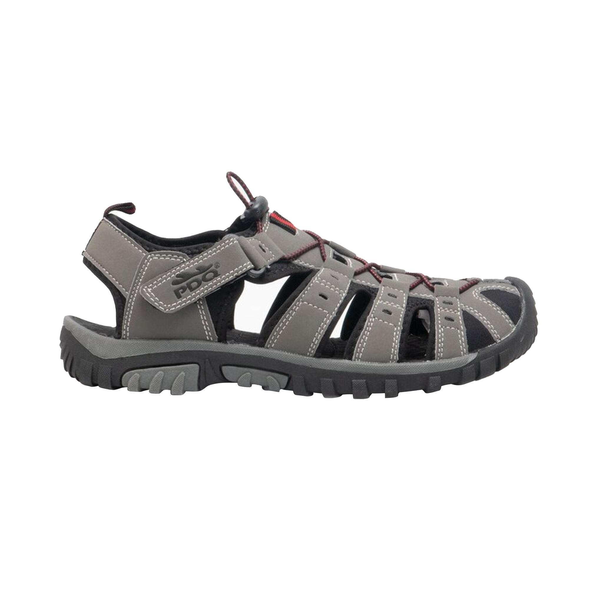 PDQ Youths Boys Toggle & Touch Fastening Synthetic Nubuck Trail Sandals (Grey/Red)