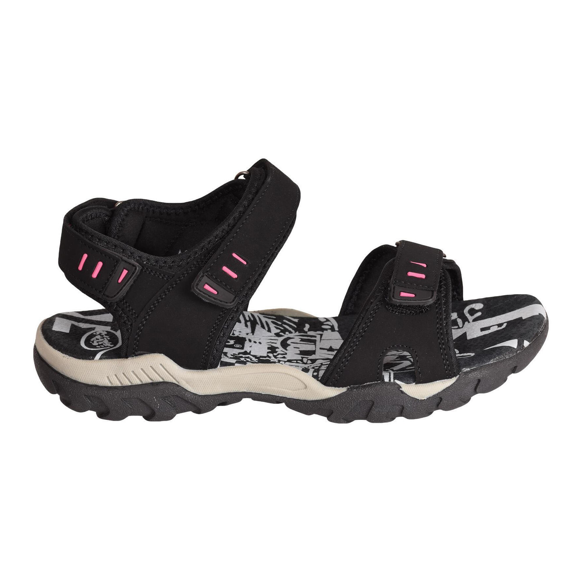 PDQ Womens/Ladies Toggle & Touch Fastening Sports Sandals (Black)