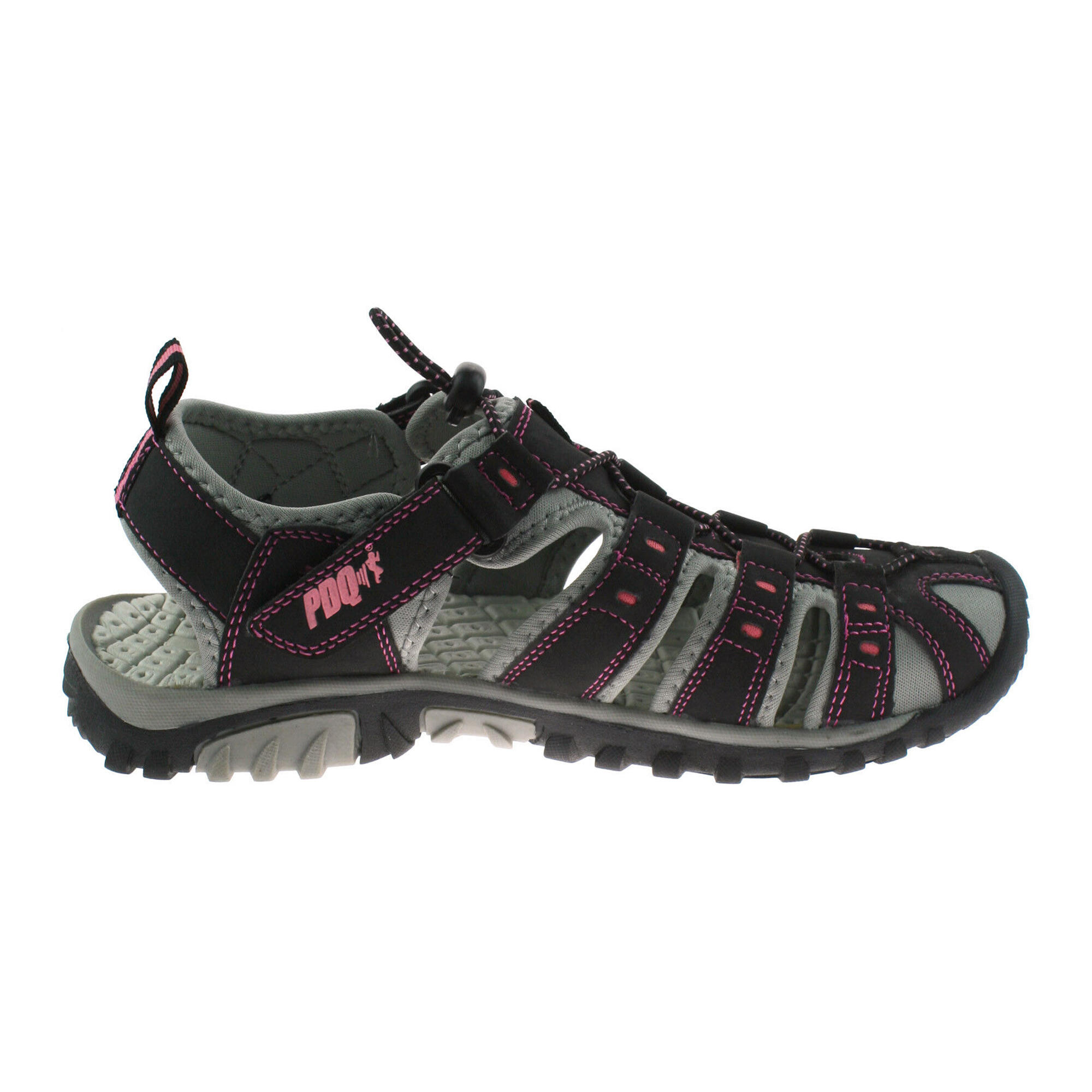PDQ Womens/Ladies Toggle & Touch Fastening Sports Sandals (Black/Pink)