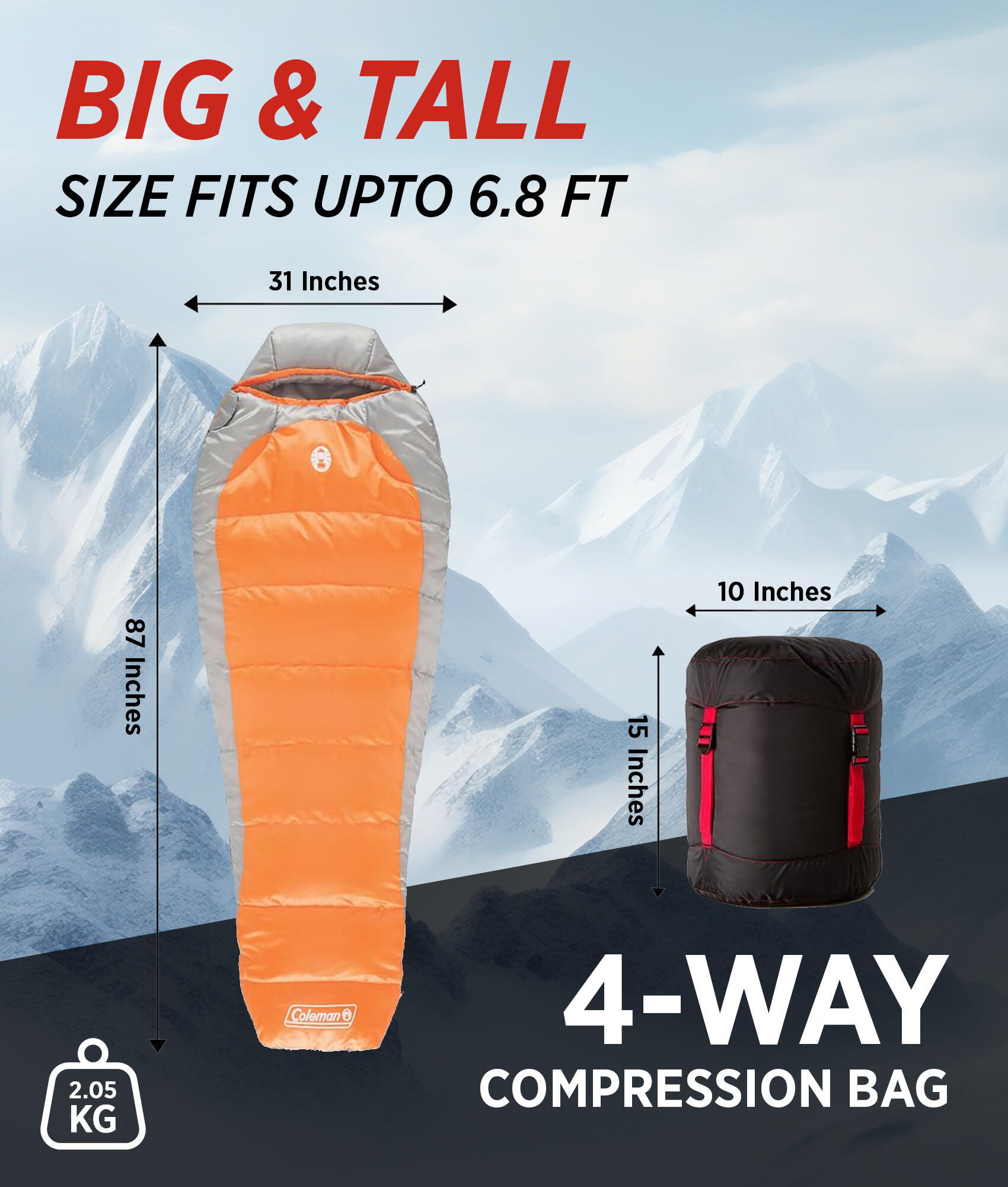 Coleman Silverton Mummy Sleeping Bag for Adults | Extreme -22 °C to Comfort 1°C | Extra Warm Perfect for Camping and Backpacking
