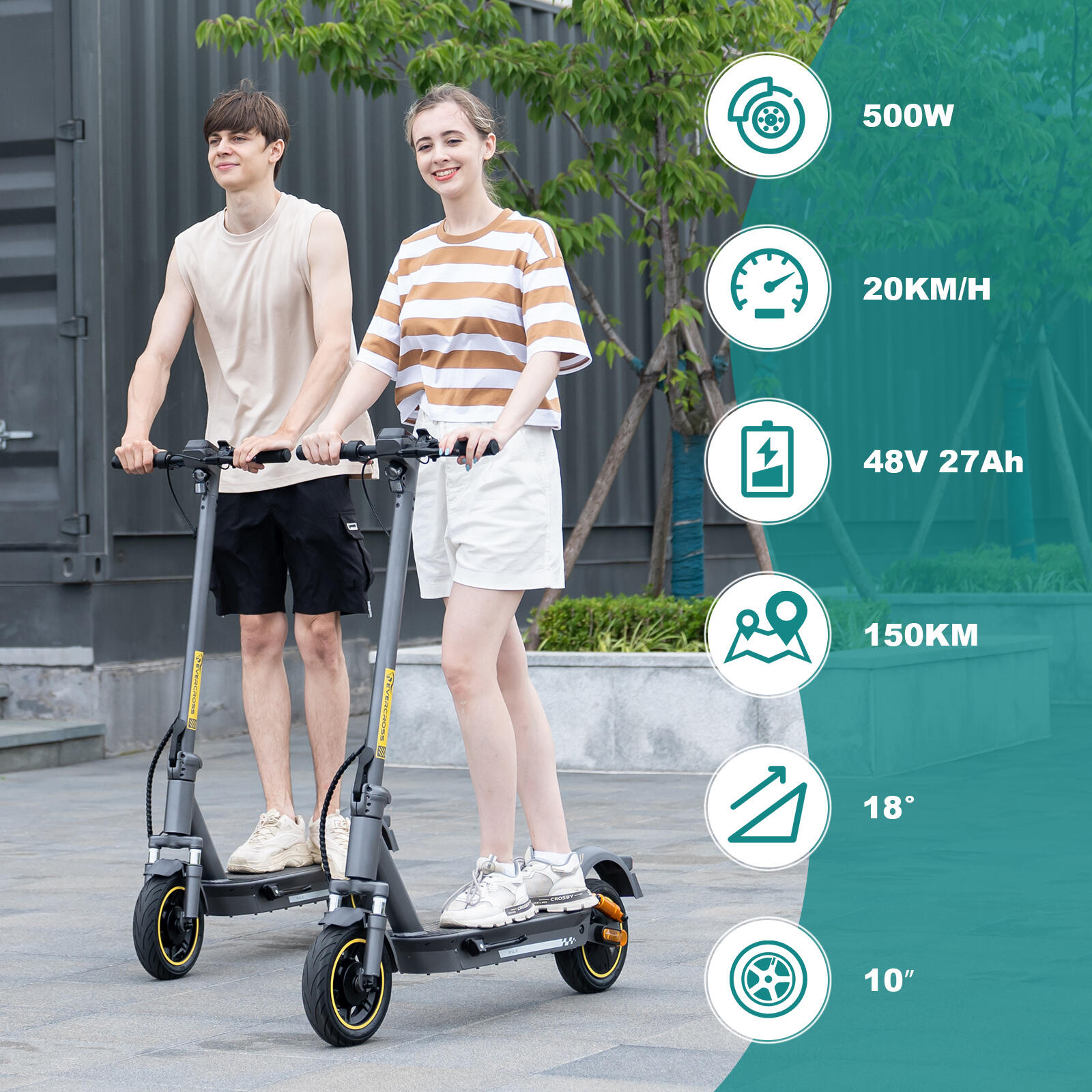 E-Scooter EV10S MAX ABE– Motor 500W, Pneus Runflat 10", Dobrável, APP, 15.6Ah 2/7