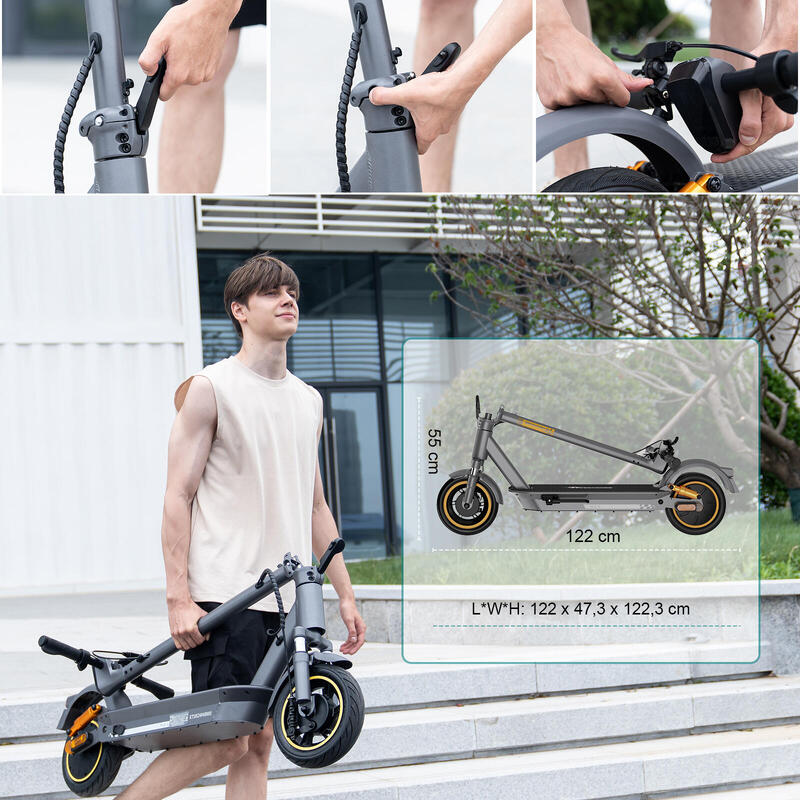 Trottinette Électrique Pliable Adulte-EVERCROSS EV10S MAX(ABE)-Gris Jaune-15,6