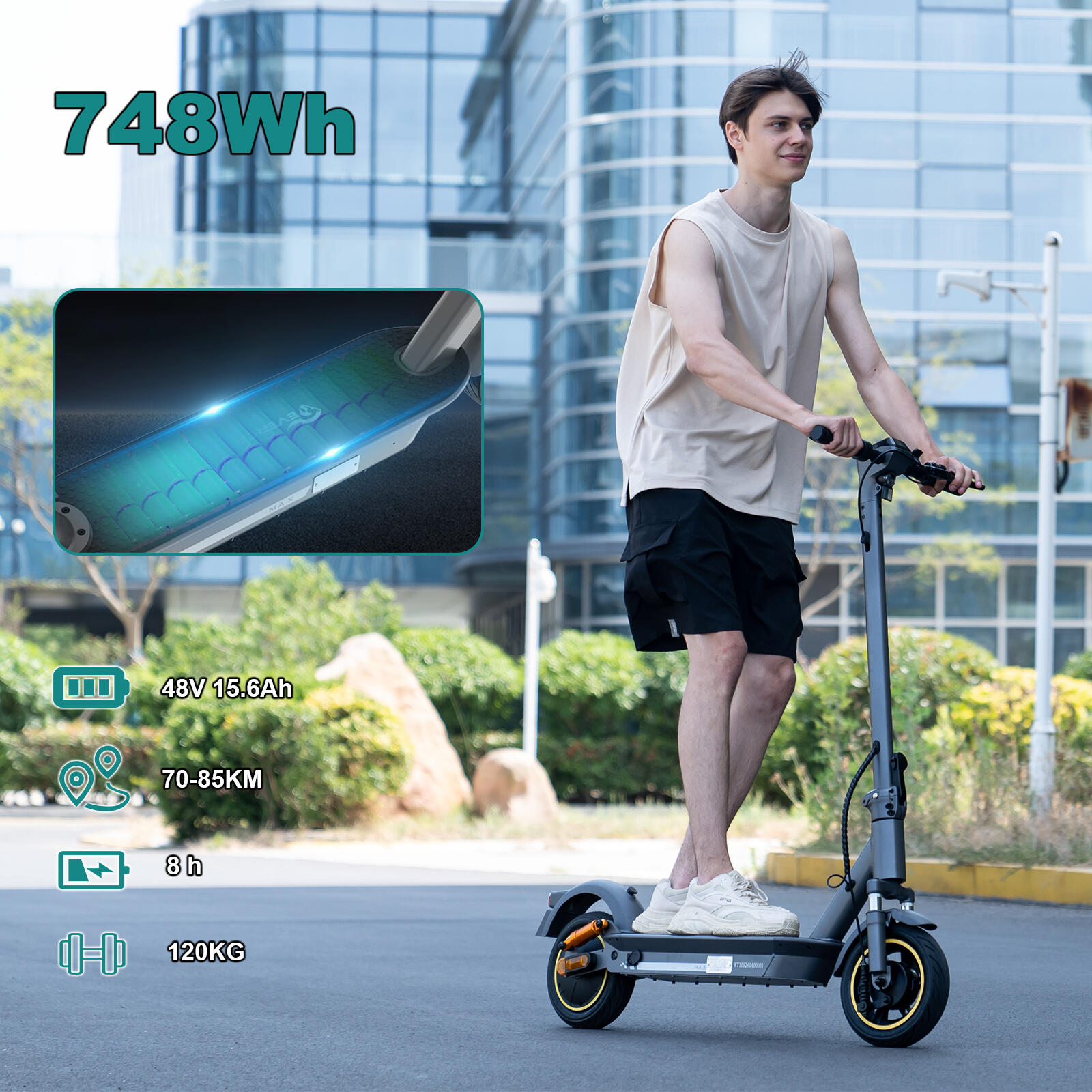Elektrická Koloběžka Skládací EV10S MAX ABE–Motor 500W, APP, 70-150km,15.6Ah 4/7