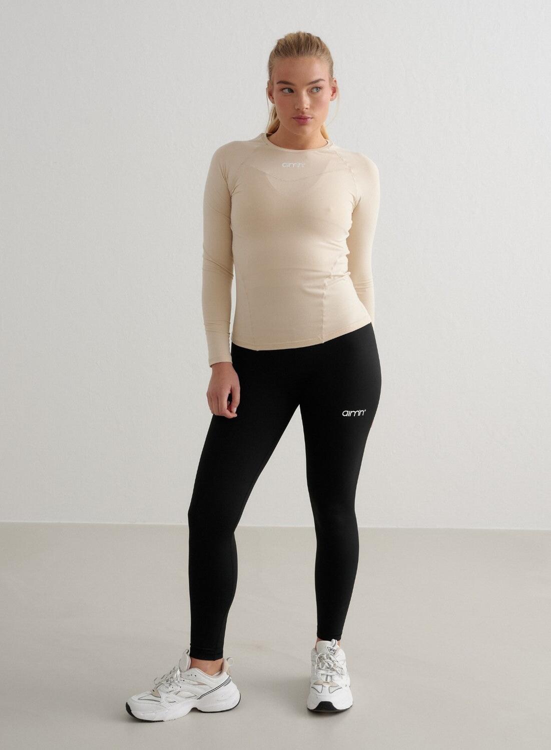 Femme T-shirt Manches Longues Doux Évacuant l'humidité Beige 2/4