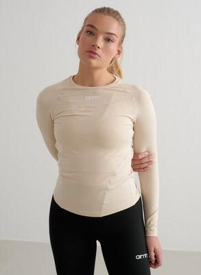 Dames yoga shirt met lange mouwen zacht vochtafvoerend crème