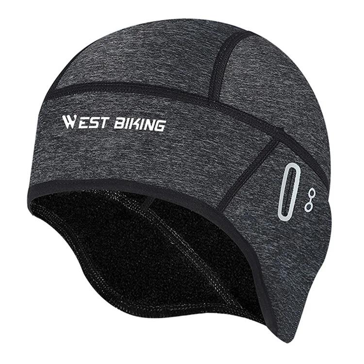 WEST BIKING Berretto in pile grigio, antivento, con fori per occhiali