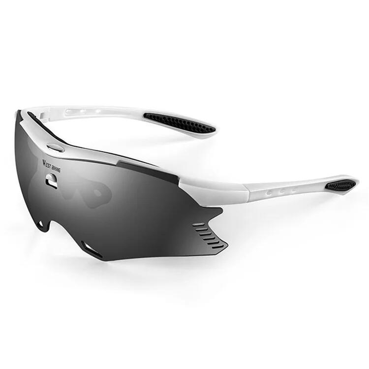 WEST BIKING UV400 Anti-UV Windproof Sunglasses, White with Dark Grey Lenses