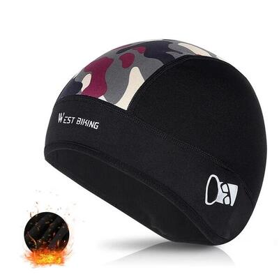 Warme wintermuts met camouflageprint, gaten voor brillen, zwart