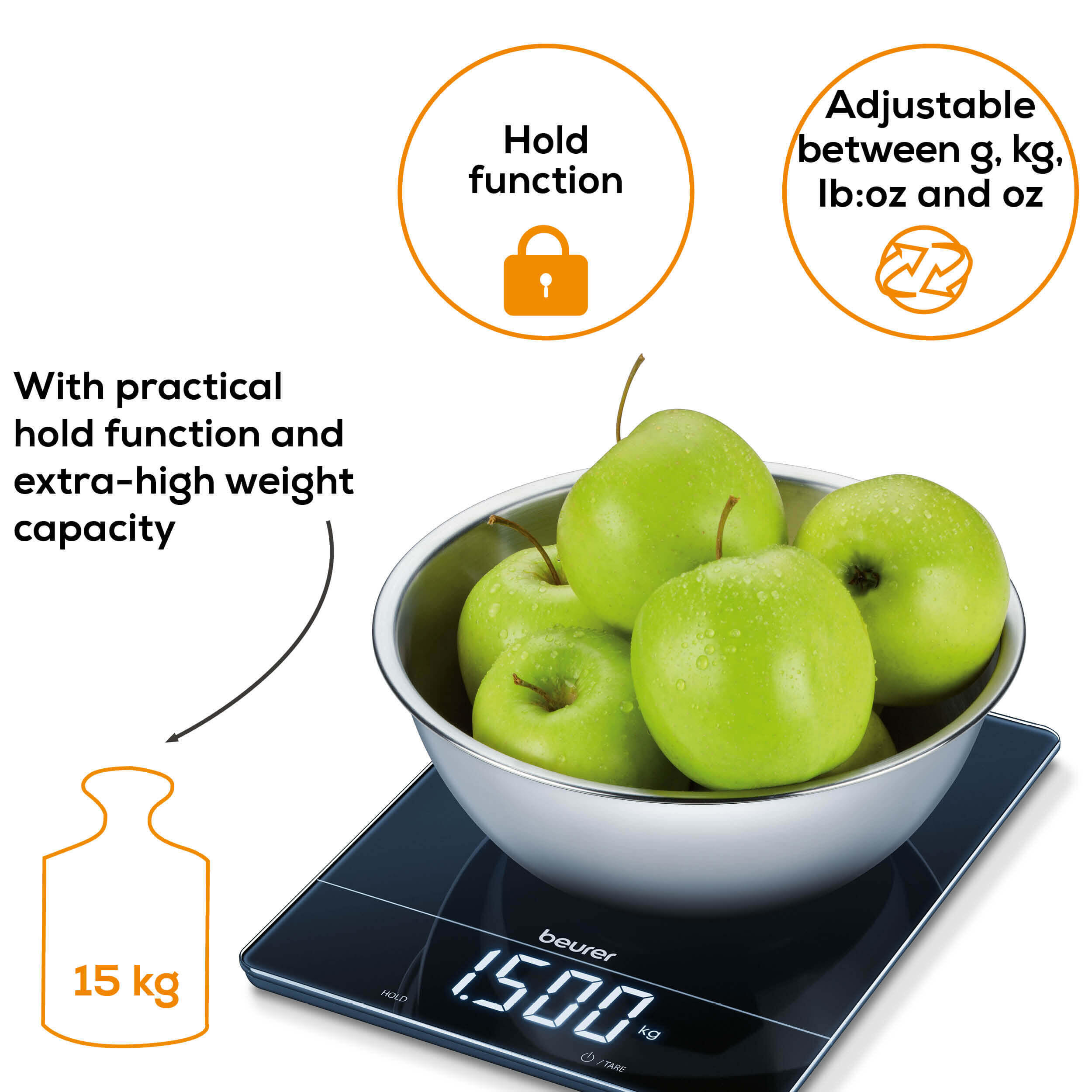 Bilancia per alimenti KS 34 Nero - XL fino a 15 kg 6/7