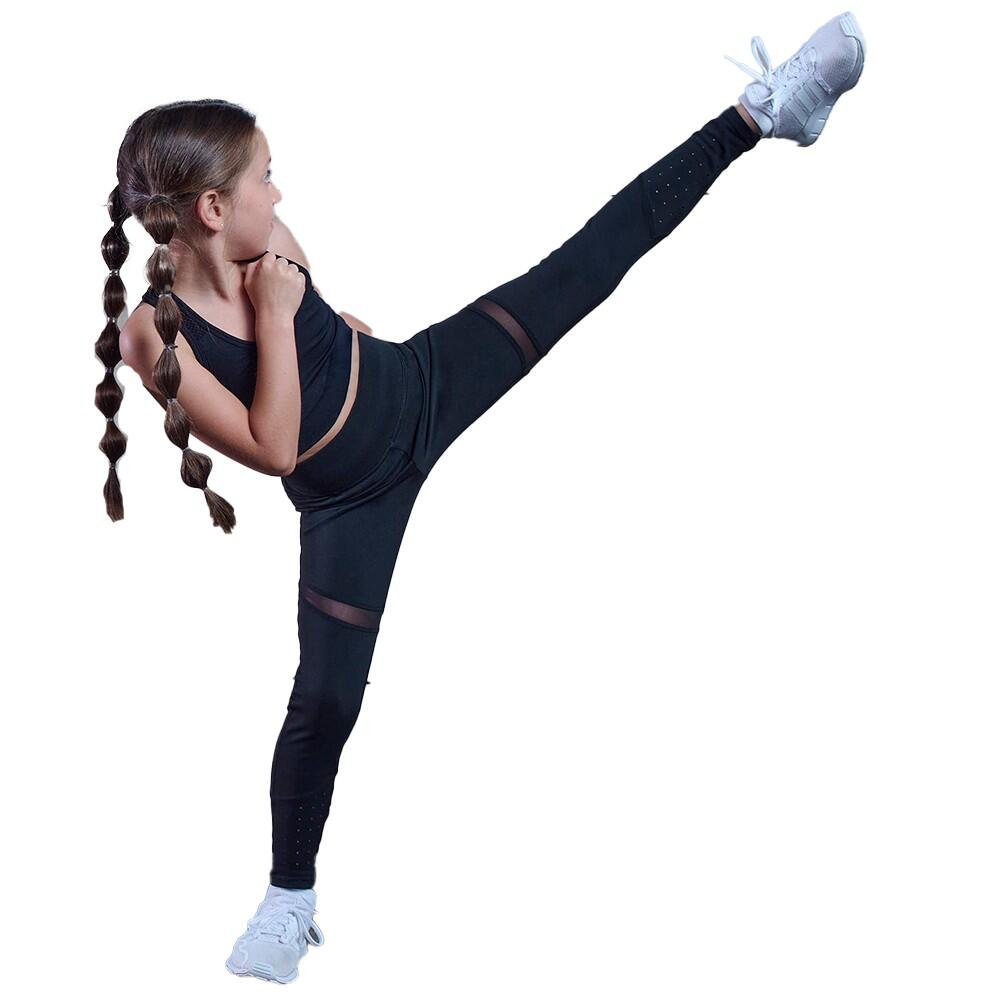 Girls Panelled Leggings (Black) 3/3