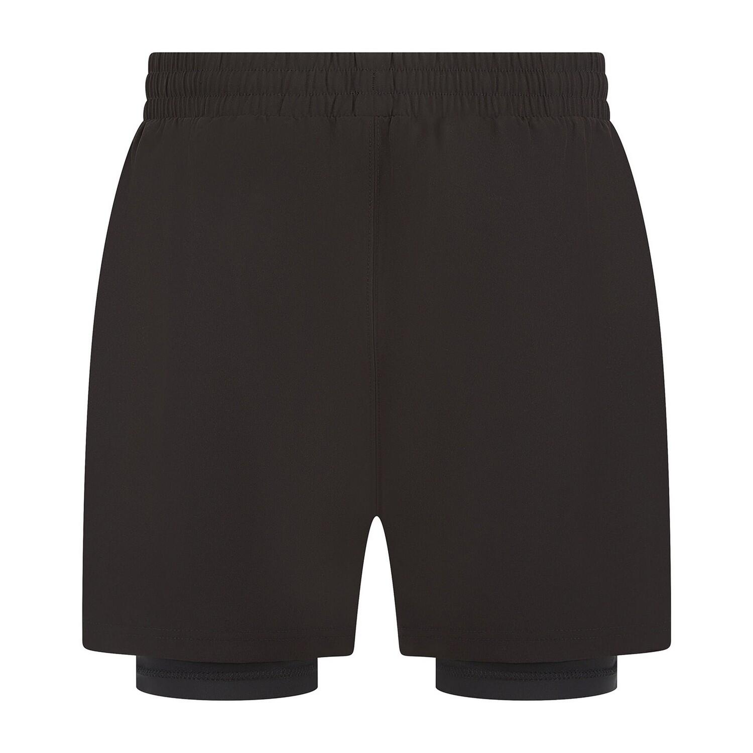 Mens Double Layered Sports Shorts (Black/Black) 2/3