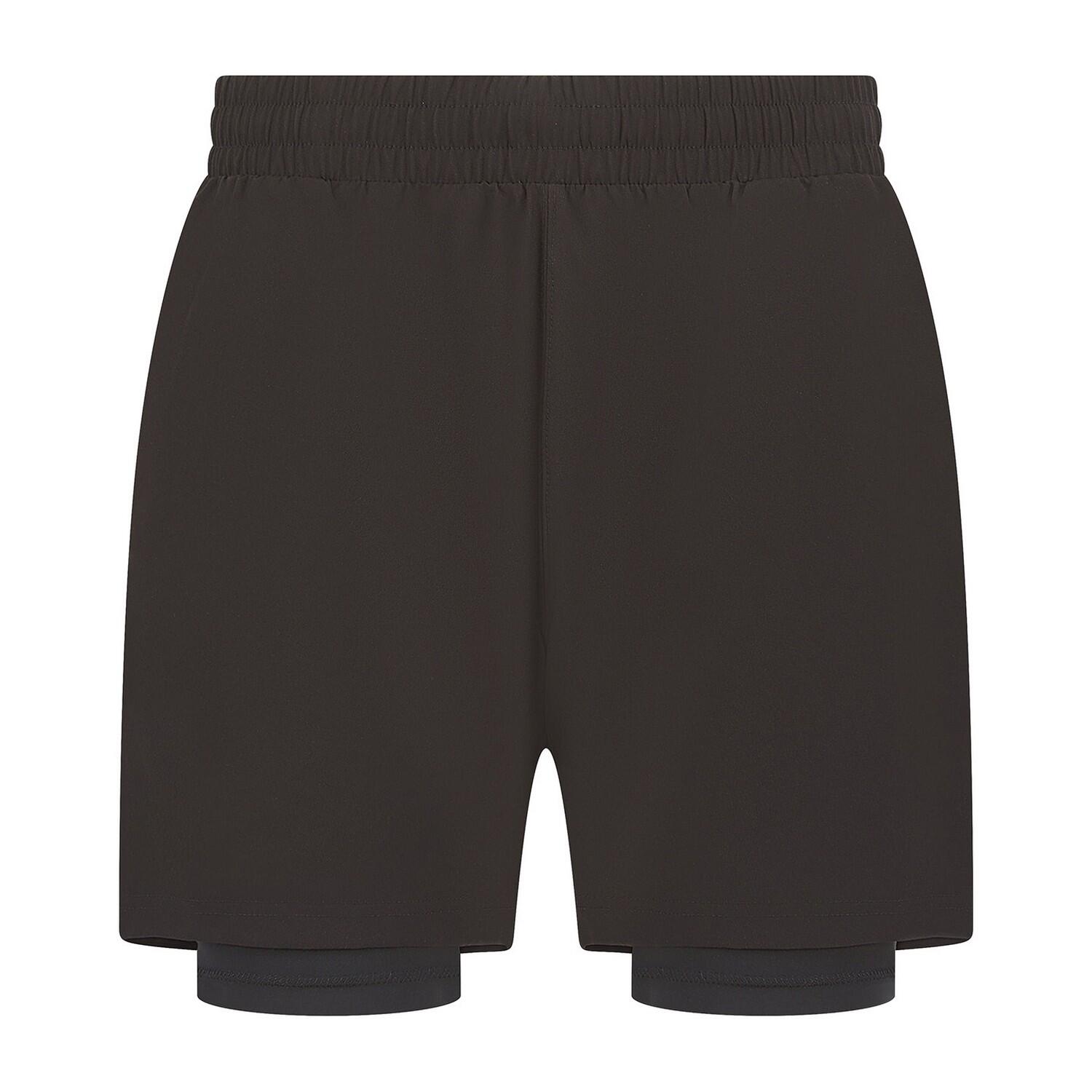 Mens Double Layered Sports Shorts (Black/Black) 1/3