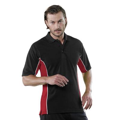 ® heren track pique polo top met korte mouwen (zwart/rood/wit)