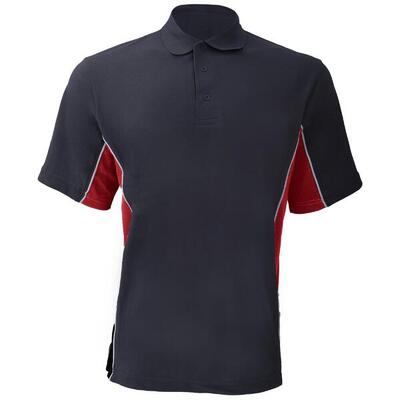 ® heren track pique polo top met korte mouwen (marine / rood / wit)