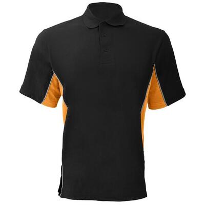 ® heren track pique polo top met korte mouwen (zwart/oranje/wit)