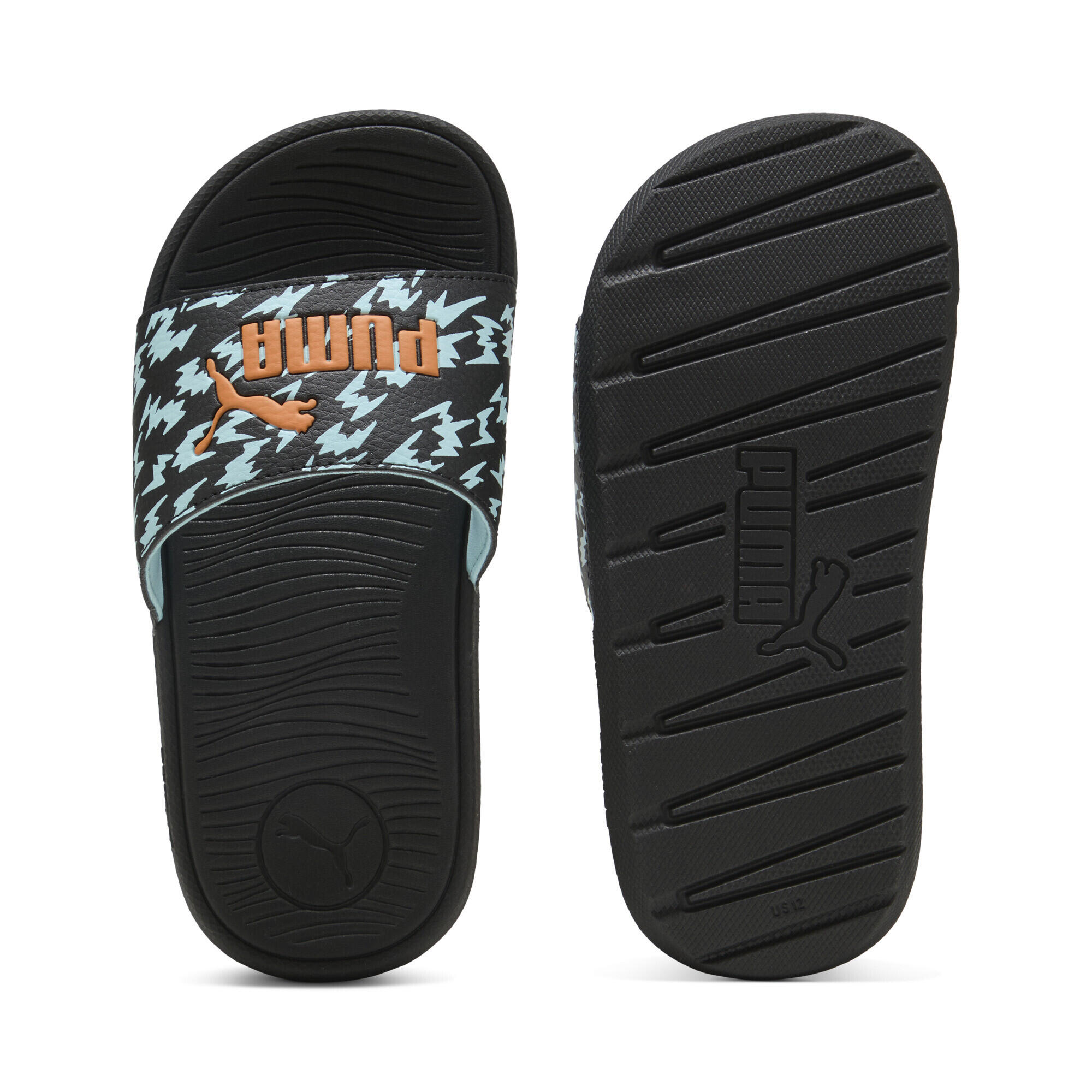 Cool Cat 2.0 Poised 2 Race Slides Kinder PUMA Black Orange Glo Safe Lake Blue 3/15
