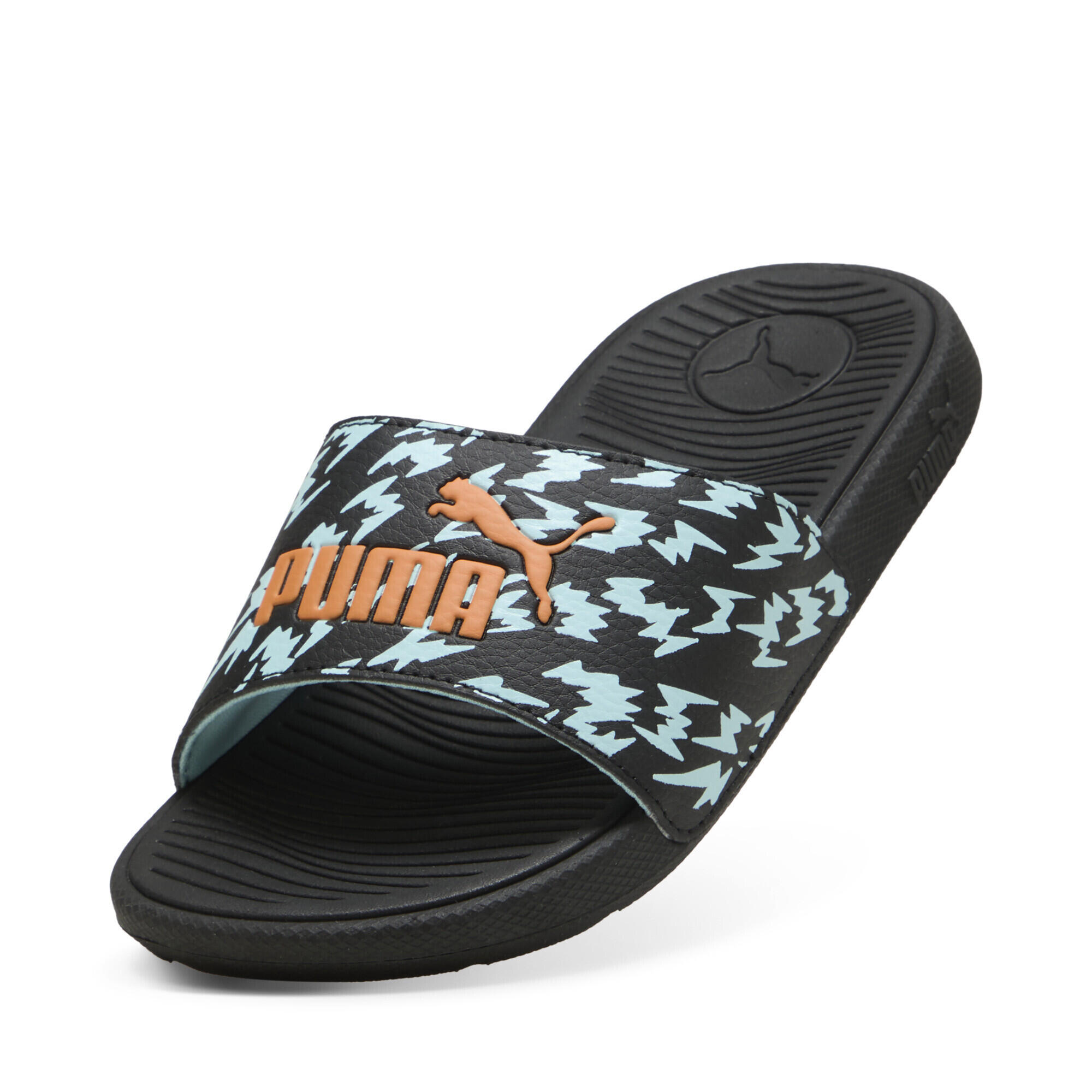 Cool Cat 2.0 Poised 2 Race Slides Kinder PUMA Black Orange Glo Safe Lake Blue 6/15