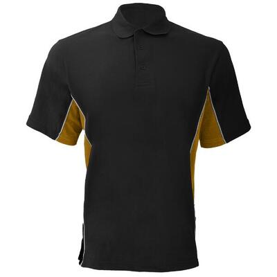 ® heren track pique polo top met korte mouwen (zwart/goud/wit)
