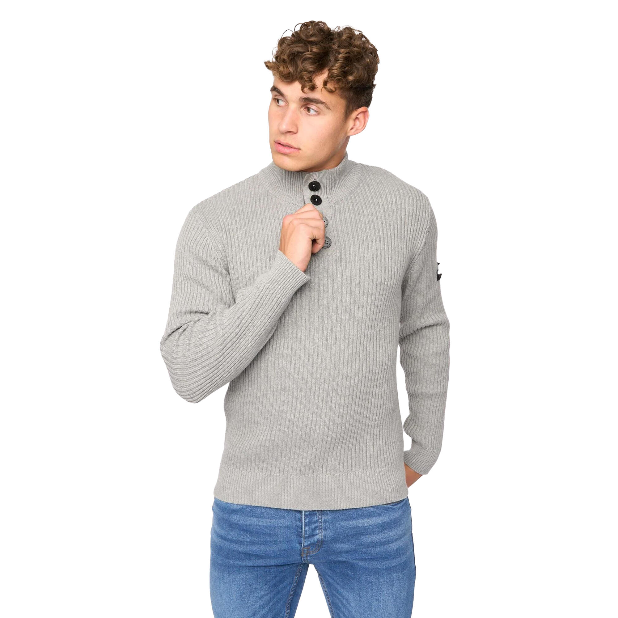 Mens Wellburys Chunky Knit Jumper (Grey Marl) CROSSHATCH Decathlon