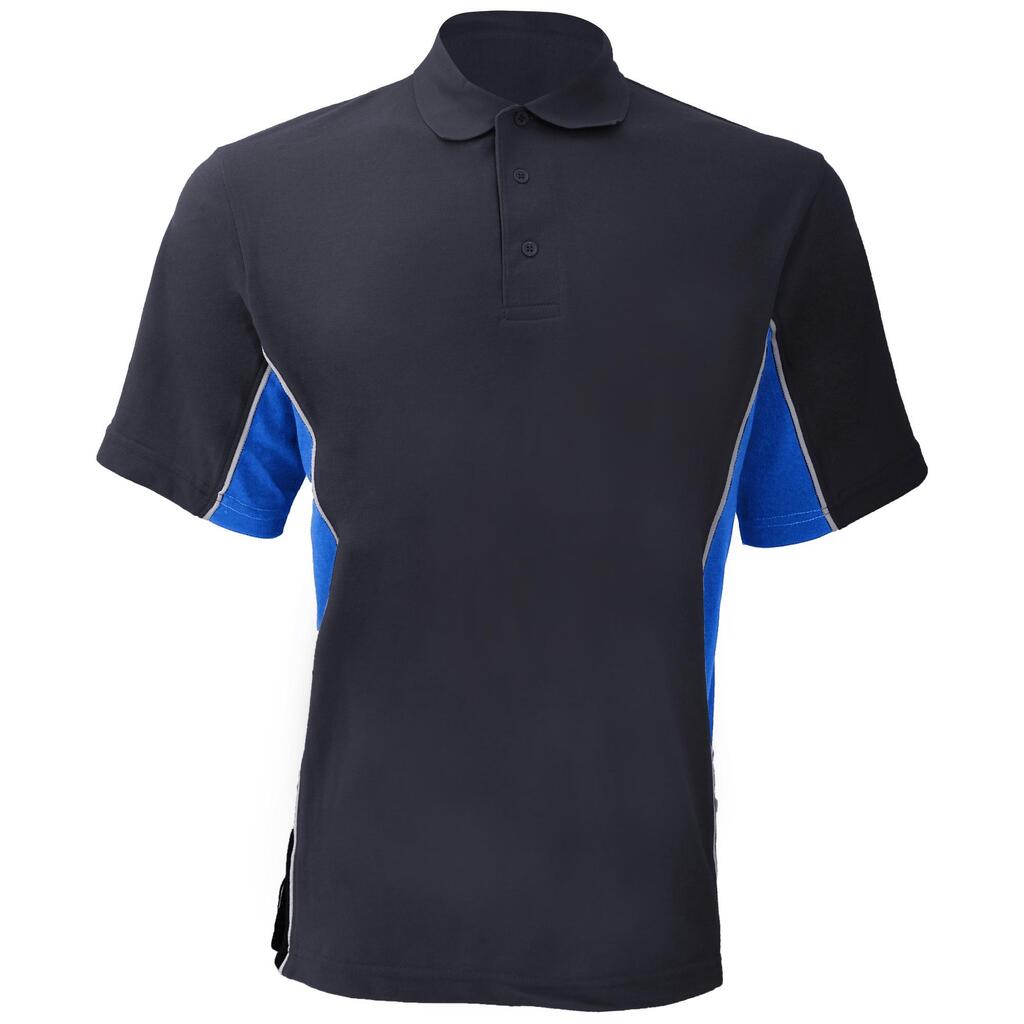® Mens Track Pique Short Sleeve Polo Shirt Top (Navy/Light Blue/White)
