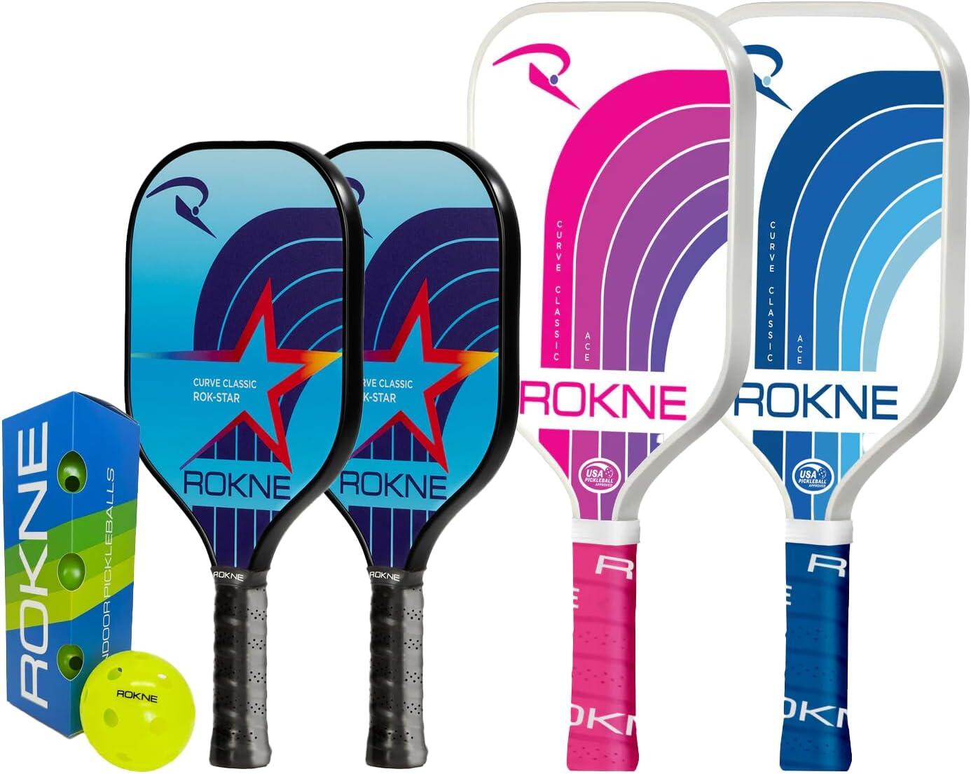 ROKNE PICKLEBALL ROKNE 4 Player Family Pickleball Paddle Pack with 2 Adult and 2 Kids Paddles & B