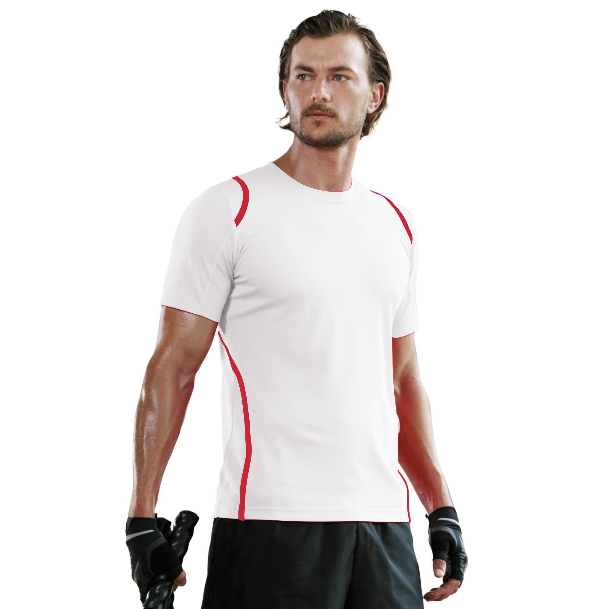 Cooltex® Calções Sleeved T-Shirt / Moda esportiva masculina (Branco/Vermelho) 3/3