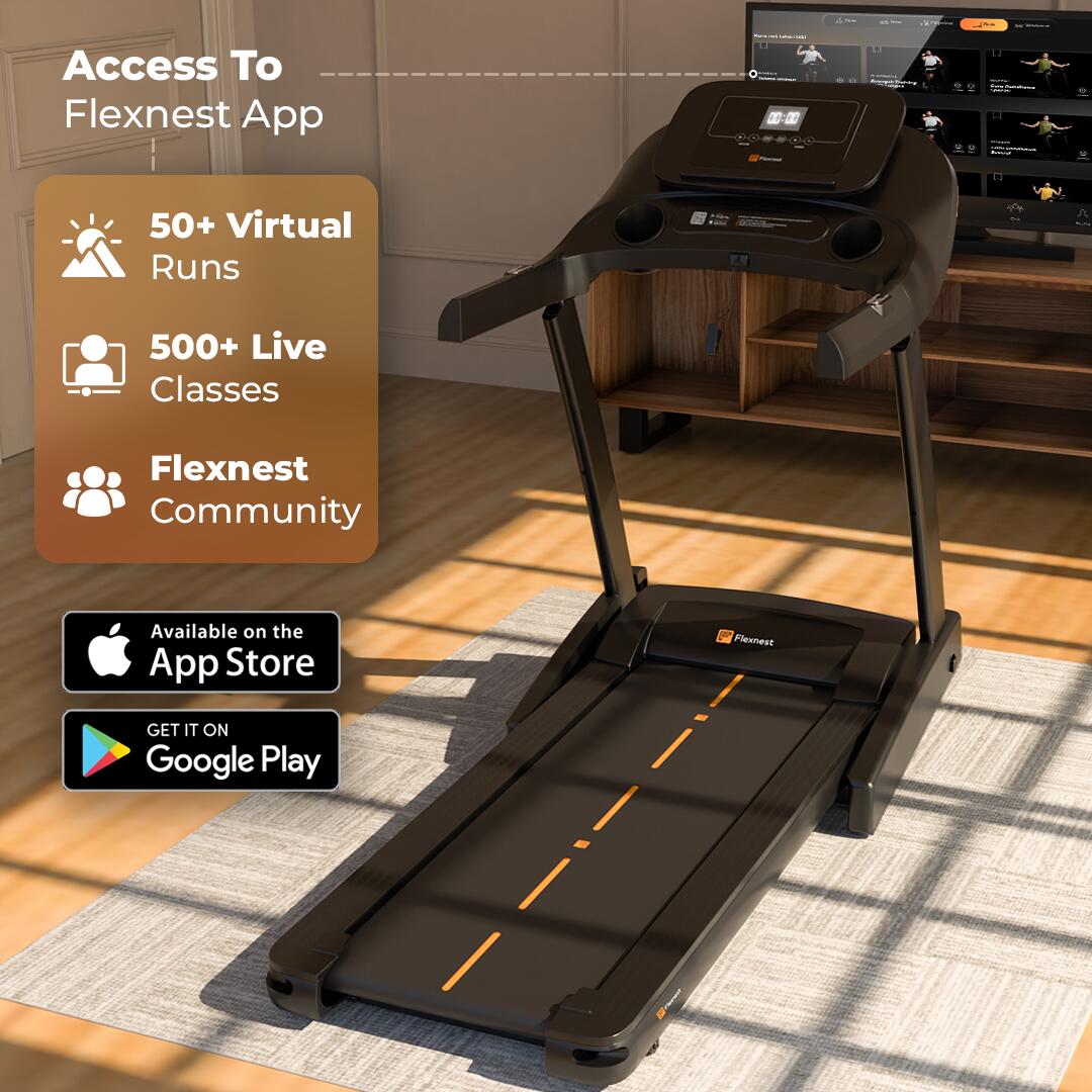 Flexnest Flextread Hike Auto Incline 4.5HP Peak 15 km/h Smart Treadmill for Home Cardio - Black