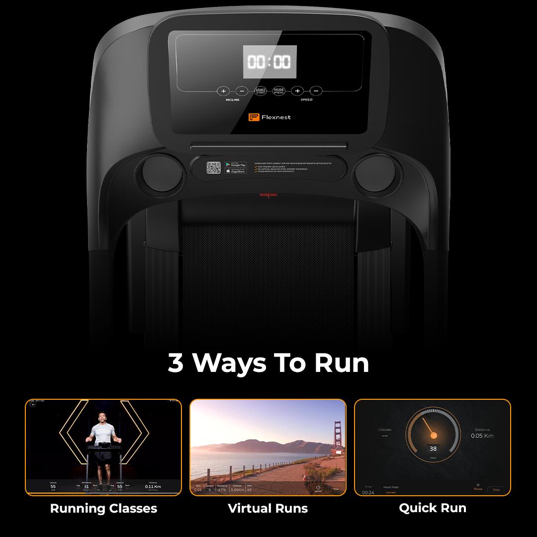 Flexnest Flextread Hike Auto Incline 4.5HP Peak 15 km/h Smart Treadmill for Home Cardio - Black