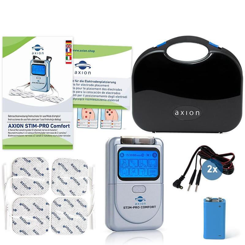 axion électrostimulateur STIM-PRO Comfort - avec 4 pads d'électrodes 5x5 cm