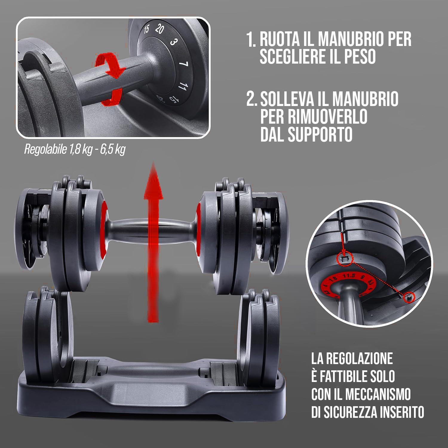 Coppia Manubri Pesi Palestra Casa Da 1.8 A 6.5 Kg - 5 Livelli Regolabili Set Con 4/7
