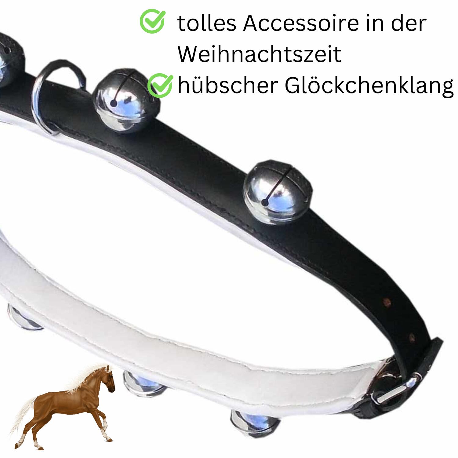 Schellenkranz  Schellengeläut schwarz/weiß unterlegt Glockengeläut für Pferde XL 3/4