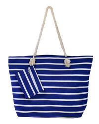 SAC DE PLAGE IMPRIMÉ AVEC PORTE-MONNAIE À RAYURES MARINE