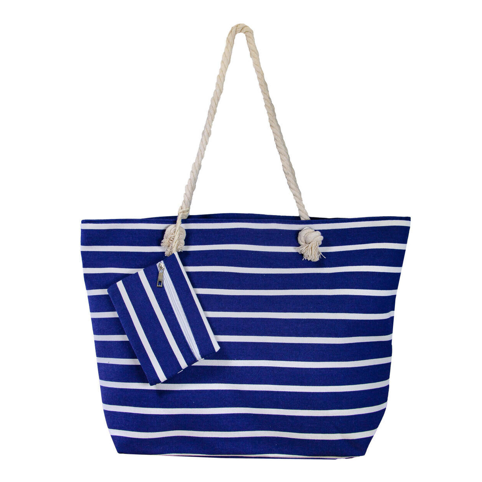 Sun & Surf - Sac De Plage Imprimé Avec Porte-monnaie À Rayures Marine - Sac - Bleu - Decathlon