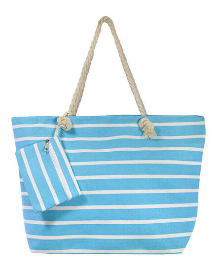 BORSA DA MARE STAMPATA CON BORSA A RIGHE TURCHESE