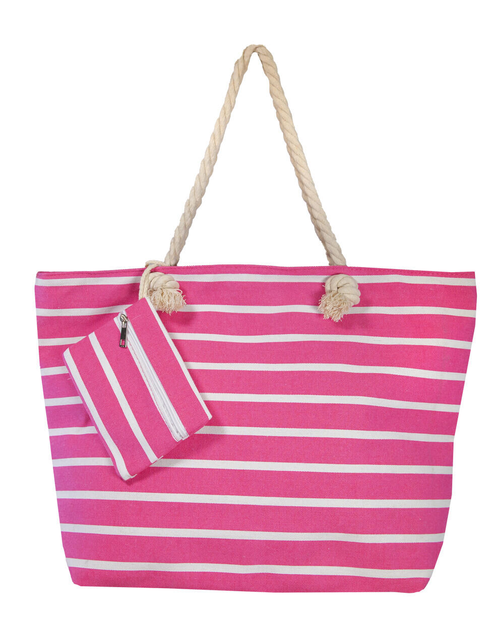 SUN & SURF BEDRUKTE STRANDTAS MET ROZE GESTREEPT BEURS